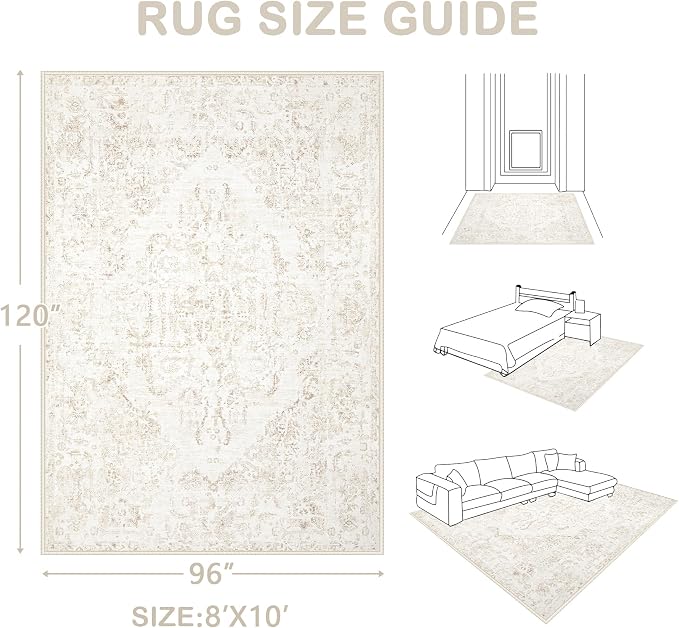 8x10 Area Rugs for Living Room: Washable Rug Vintage Large Rugs Soft Non Slip - Image 2