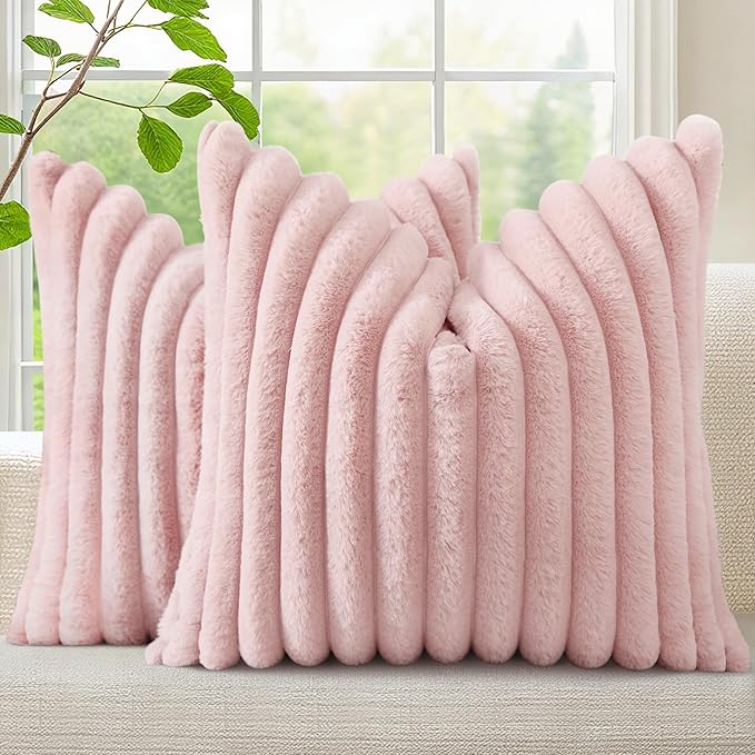 decorUhome Summer Cozy Faux Fur Throw Pillow Covers 22x22 Set of 2 Decorative by decorUhome