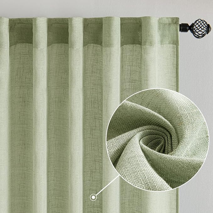 MIULEE Sage Green Linen Curtains 84 Inch Length - Image 3