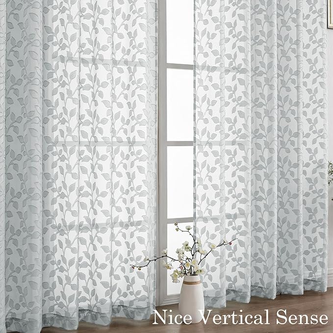 Chyhomenyc Light Grey Sheer Curtains 90 Inch Length 2 Panels Set, Light - Image 9