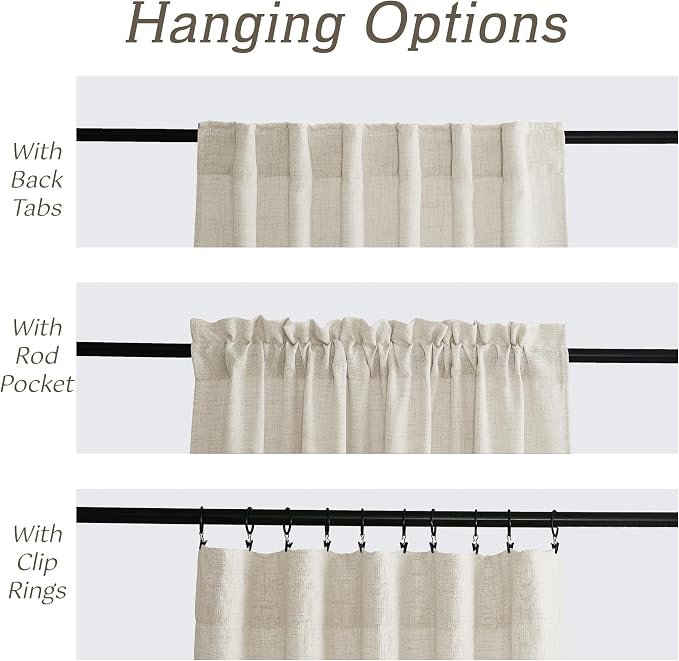 RYB HOME Living Room and Dining Room Curtains and Drapes Linen Sheer, Light - Image 2