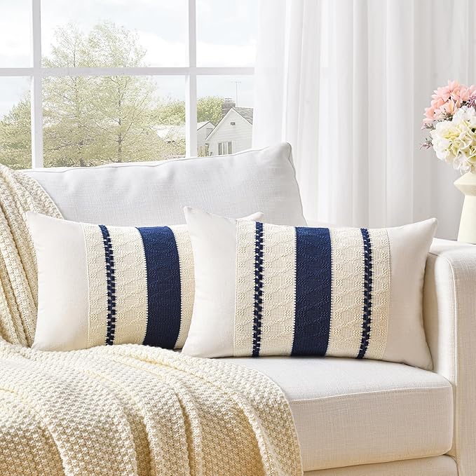 Fancy Homi Set of 1 Navy Blue Lumbar Decorative Throw Pillow Covers 16x24 Inch - Image 2