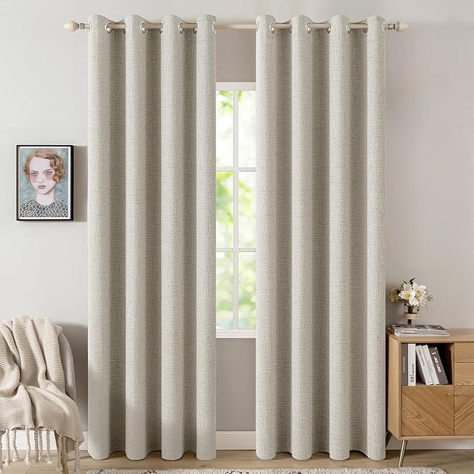 MIULEE Linen Curtains for Bedroom 100% Blackout Thermal Insulated Cobblestone by MIULEE
