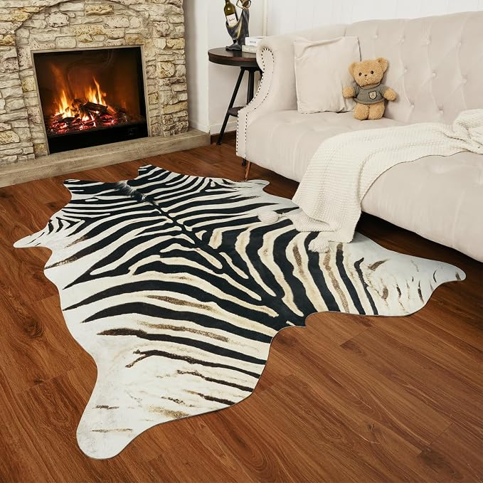 AROGAN Western Faux Fur Zebra Rug, 4.6 x 5.2 Feet Premium Animal Skin Print Rug - Image 8