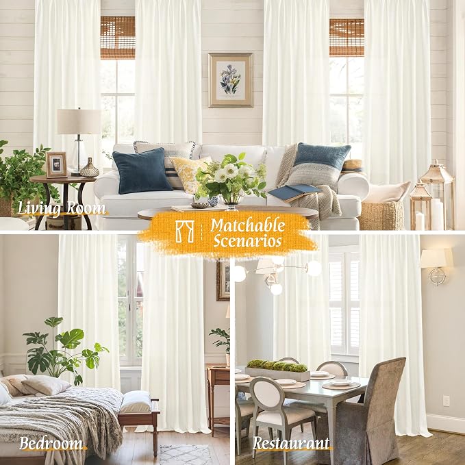 LAMIT Cream Linen Curtains for Living Room, 84 Inches Long 2 Panels Natural - Image 6