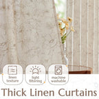jinchan Floral Linen Curtains for Living Room 63 Inch Length Taupe Flower - Image 3