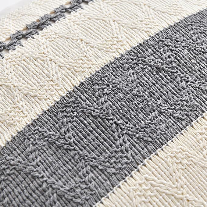 Fancy Homi Set of 1 Neutral Grey Farmhouse Long Lumbar Decorative Throw Pillow - Image 4