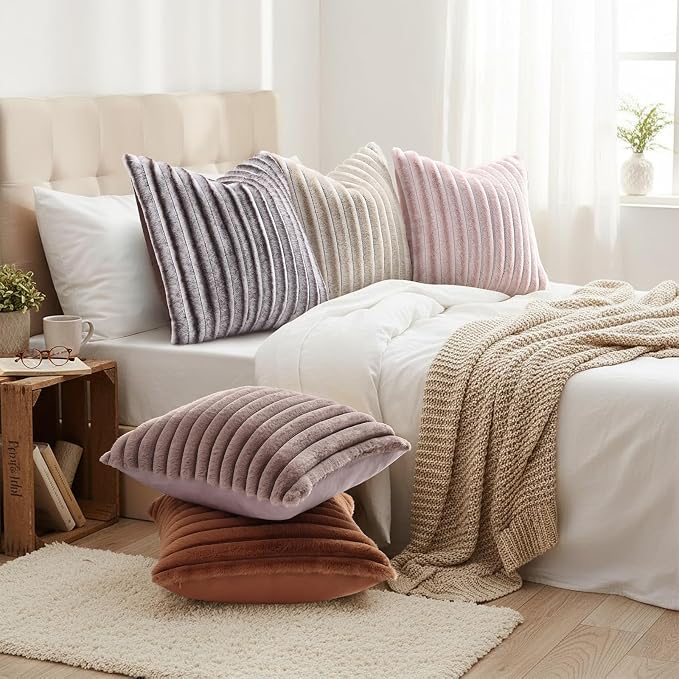 decorUhome Summer Cozy Faux Fur Throw Pillow Covers 24x24 Set of 2 Decorative - Image 6