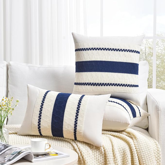 Fancy Homi Set of 1 Navy Blue Lumbar Decorative Throw Pillow Covers 16x24 Inch - Image 6