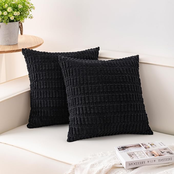 Pack of 2 Corduroy Decorative Throw Pillow Covers 16x16 Inch Soft Striped by Unknown
