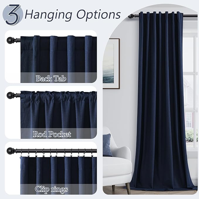 Guken Navy Blue 100% Blackout Curtains 120 Inch Length 2 Panels Set - Image 6