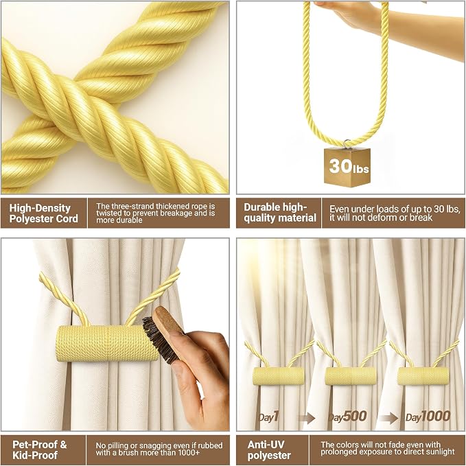 Hion Magnetic Curtain Tiebacks Golden 4 Pack, Curtain Tiebacks Buckles - Image 4