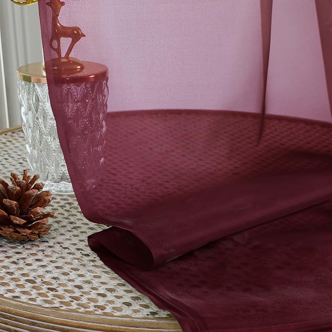 OVZME Burgundy Sheer Curtains 108 Inches Long 2 Panels Set, 59 Inch Extra Wide - Image 4