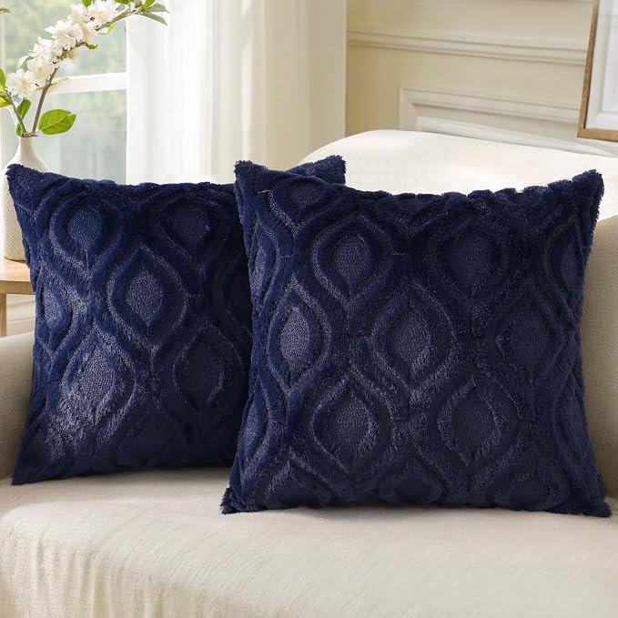 decorUhome Summer Throw Pillow Covers 18x18 Inch Set of 2, Soft Plush Faux Wool by decorUhome
