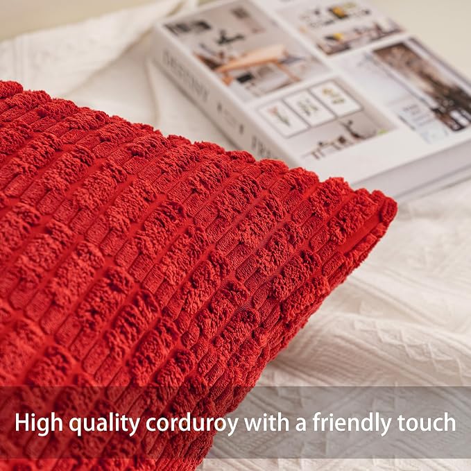 Pack of 2 Christmas Red Corduroy Decorative Throw Pillow Covers 18x18 InchSoft - Image 2