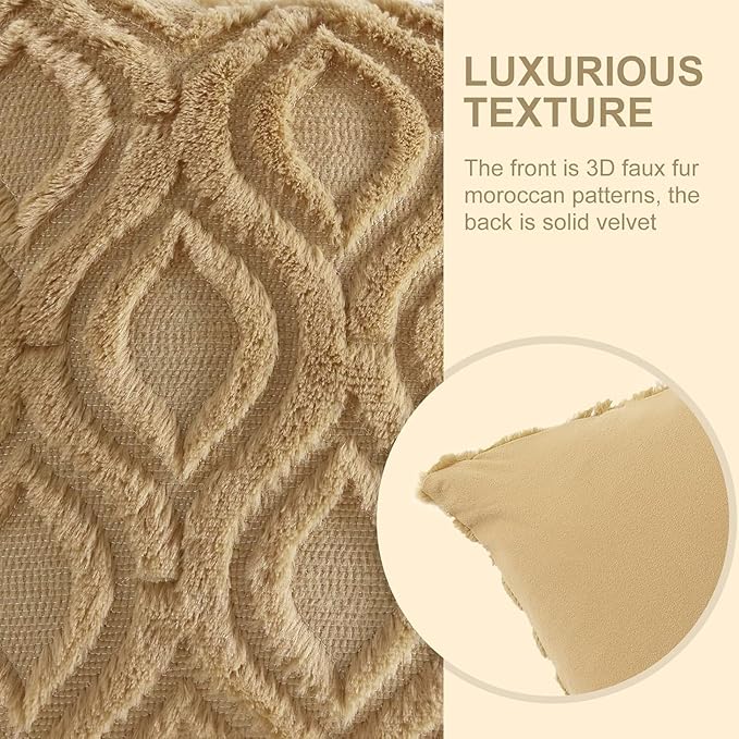 decorUhome Throw Pillow Covers 12x20 Inch Set of 2, Soft Plush Faux Wool Khaki - Image 7