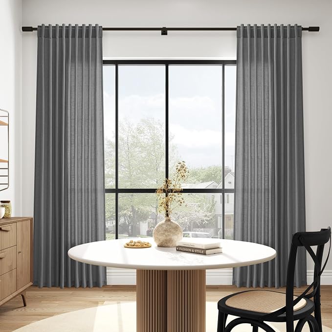 Nanspring Blazer Grey Curtain Linen Blend Light Filtering Back Tab Curtains 108 - Image 6
