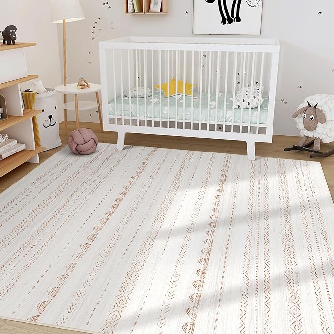 Nakagishi 7x9 Area Rug Living Room: Washable Boho Large Neutral Soft Farmhouse - Image 8