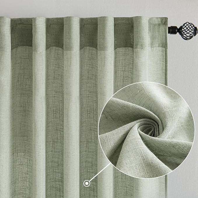 MIULEE Sage Linen Curtains 96 Inch Length 2 Panels - Image 2