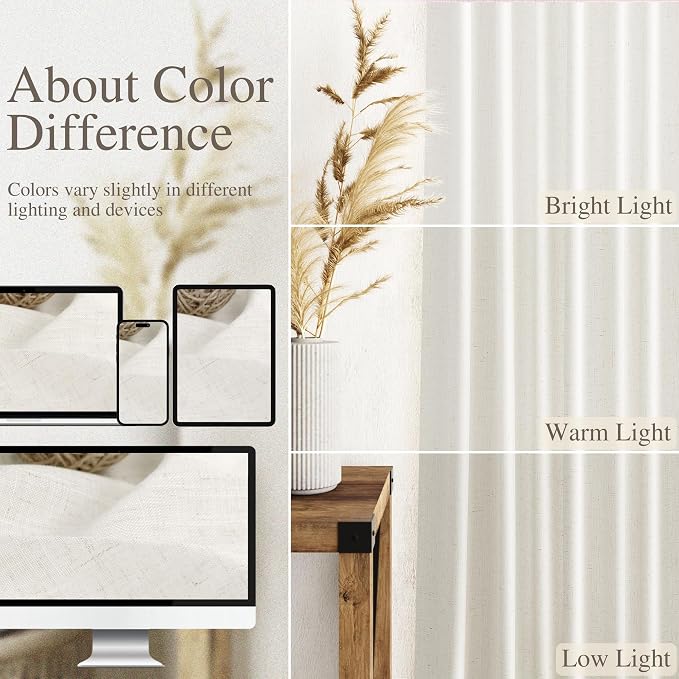 Beige White Linen Curtains 80 Inch Long - Image 3