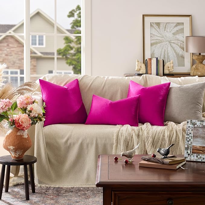 GIGIZAZA Hot Pink Pillow Covers 16x16 Throw Pillows Velvet Decorative Sofa - Image 3