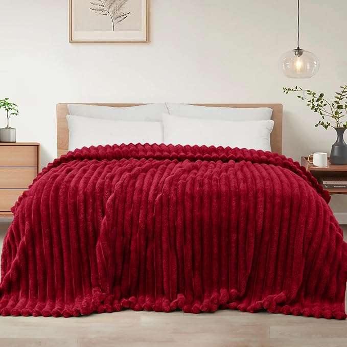 Exclusivo Mezcla Twin Size Flannel Fleece Blanket, Super Soft Striped Jacquard by ExclusivoMezcla