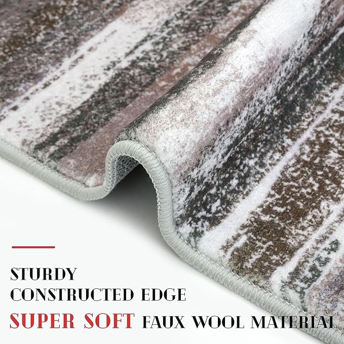 Lansny Modern Abstract 4x6 Living Room Washable Rug Non-Slip Soft Bedroom Area - Image 4
