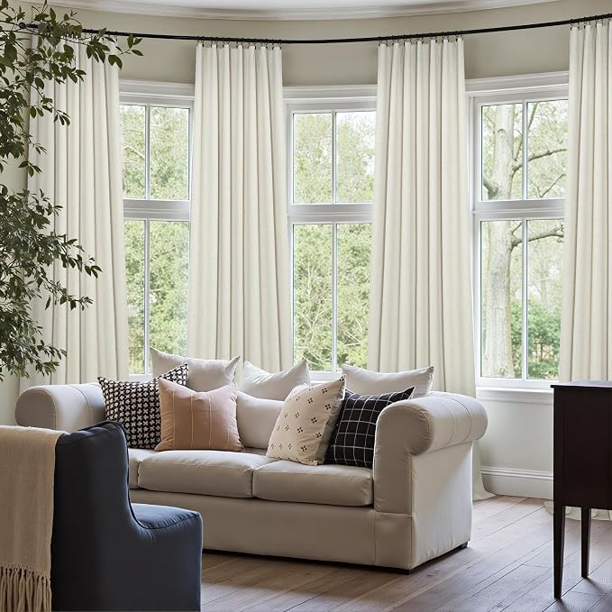 Short Blackout Curtains for Bedroom 45 Inch Length 2 Panels Faux Linen Cream - Image 7