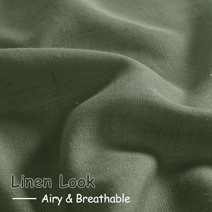Nanspring Olive Green Linen Sheer Curtains - Image 5