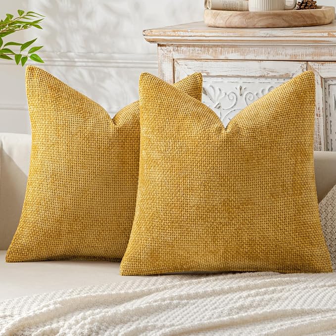 MIULEE Pack of 2 Euro Sham Pillow Covers 24x24 Inch Neutral Gold Modern Boho by MIULEE