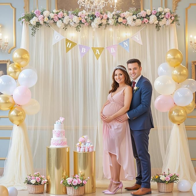 20ft x 15ft Champagne Tulle Backdrop Curtain - Image 4