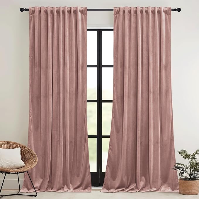 RYB HOME Girls Curtains for Bedroom, Back Tab Room Darkening Baby Kids Velvet by RYBHOME