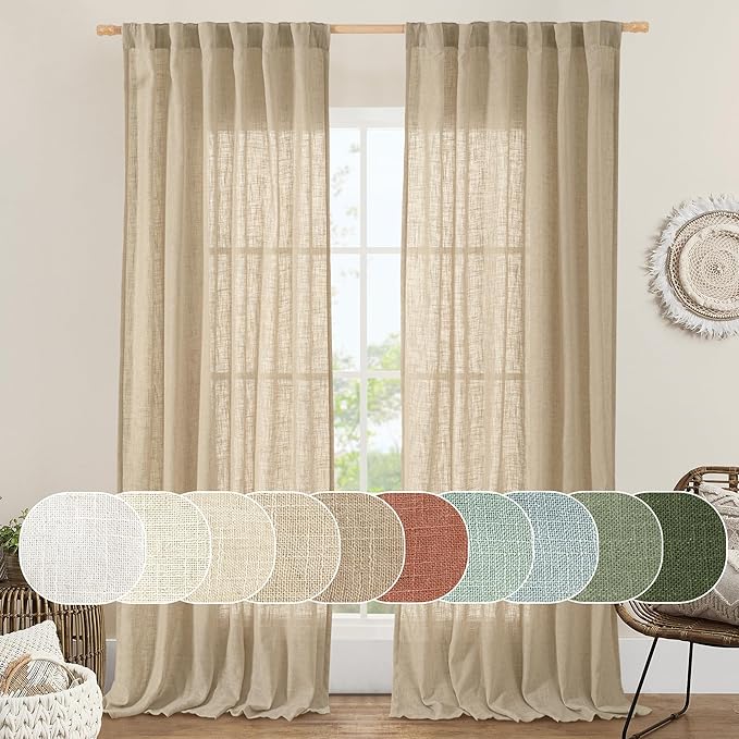 LAMIT Linen Semi Sheer Curtains 96 inches Long 2 Panels Set, Light Filtering by LAMIT