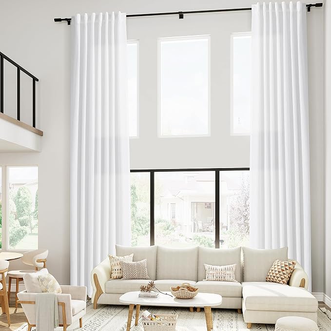 Nanspring Linen White Curtains 2 Panels Set Back Tab Light Filtering Semi Sheer - Image 7