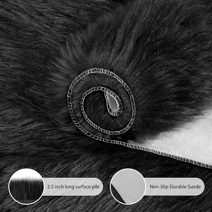Ciicool Black Fluffy Round Fur Area Rug - Image 5