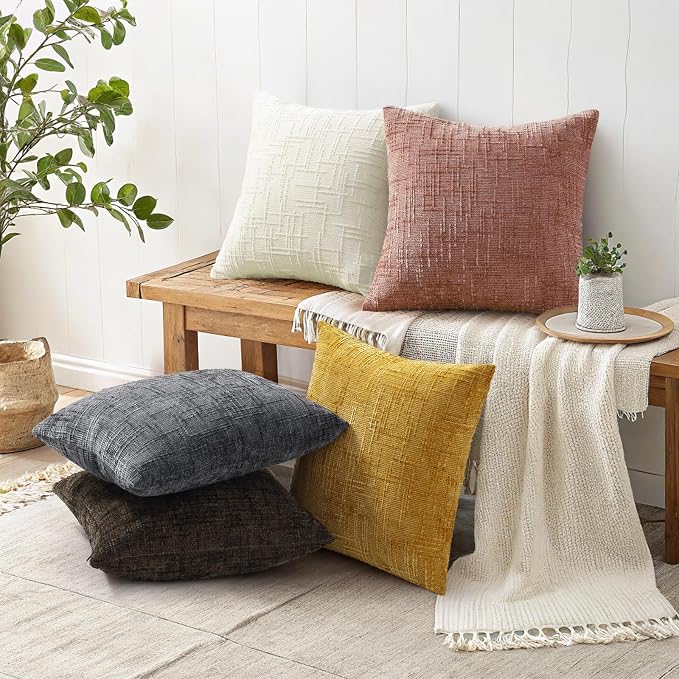 decorUhome Summer Pink Chenille Throw Pillow Covers 18x18 Set of 2 Textured - Image 6