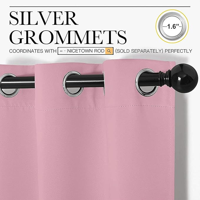 NICETOWN Blackout Window Curtains 80 inch Long, 2 Panels, 34 inch, Rouge Pink - Image 2
