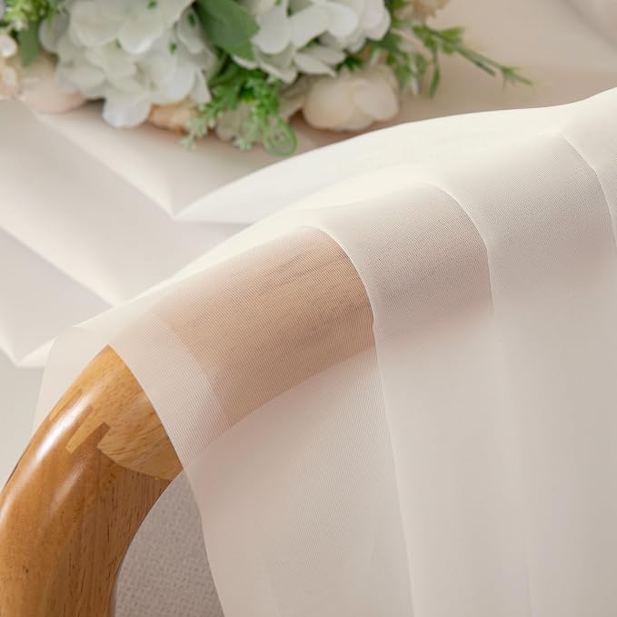 OVZME Cream Sheer Curtains 90 Inches Long 2 Panels - Image 4