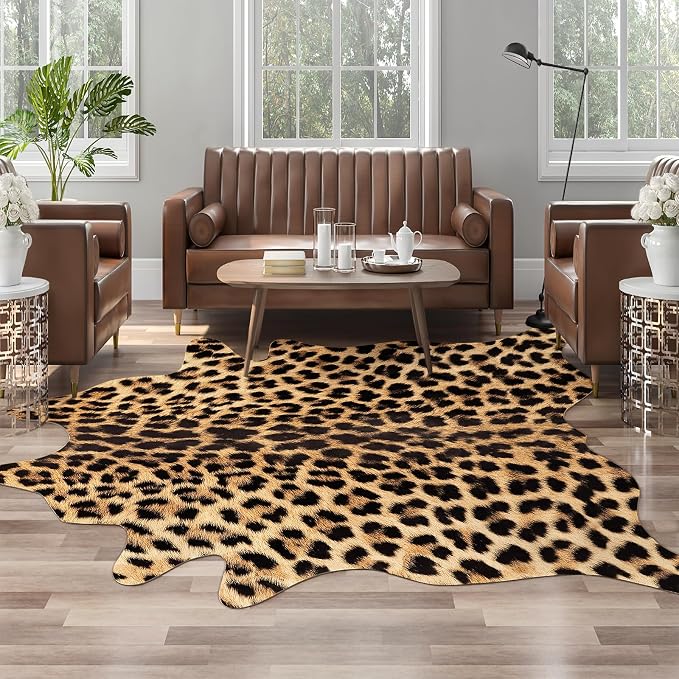 AROGAN Premium Leopard Print Rug 6.2x7 Feet, Machine Washable Faux Fur Cheetah - Image 3
