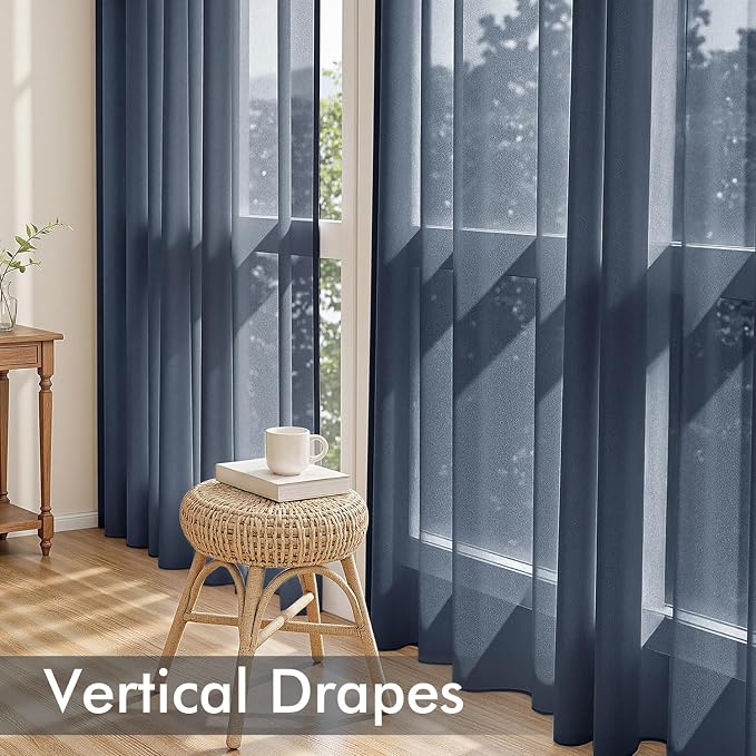 MIULEE Navy Blue Sheer Curtains 96 Inches Long, 4 Panels Set, Light Filtering - Image 5