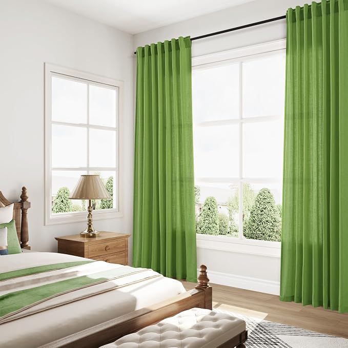 Nanspring Lime Green Linen Blend Light Filtering Back Tab Curtains 96 Inches - Image 8