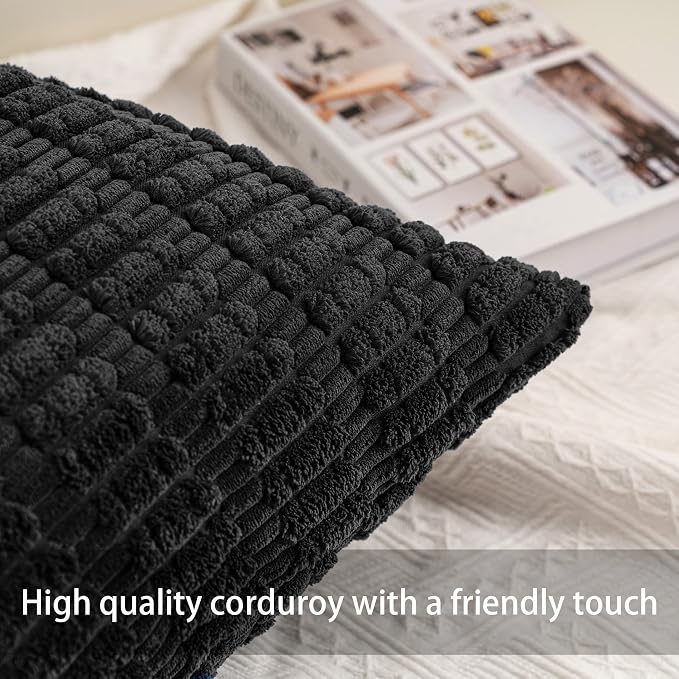 Pack of 2 Corduroy Decorative Throw Pillow Covers 24x24 InchSoft Striped Pillow - Image 2
