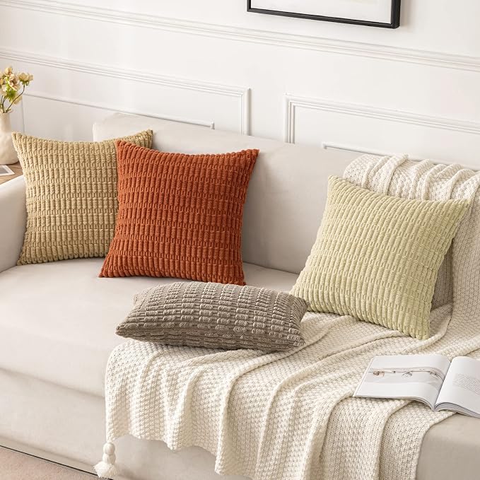 MIULEE Pack of 2 Rust Corduroy Decorative Euro Sham Pillow Covers 24x24 Inch - Image 4