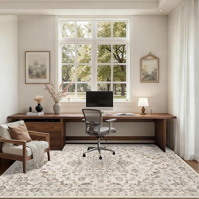 6x9 Area Rugs Living Room Rug: Washable Vintage Distressed Floral Rug No Slip - Image 6