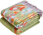 MSGKV Boho Throw Blanket 90"x90" Floral 100% Cotton Blanket by MSGKVHomeTextiles