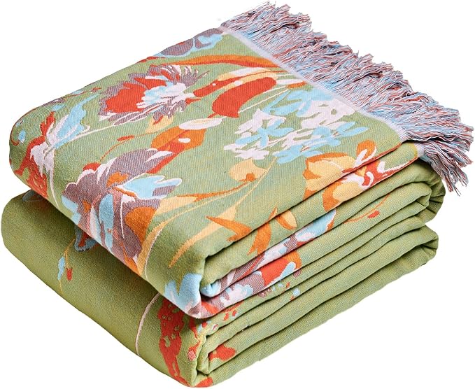MSGKV Boho Throw Blanket 90"x90" Floral 100% Cotton Blanket by MSGKVHomeTextiles