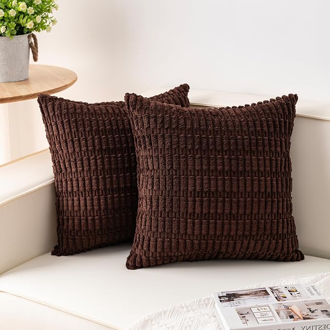 Pack of 2 Corduroy Decorative Throw Pillow Covers 16x16 Inch Soft Striped by Unknown