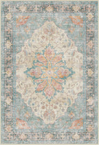 RELEANY Area Rugs Round 6ft Washable Non-Slip, Floral Vintage Distress Print by RELEANY
