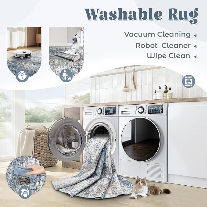 6x9 Area Rugs for Living Room, Washable Modern Abstract Large Area Rug Neutral - Image 2