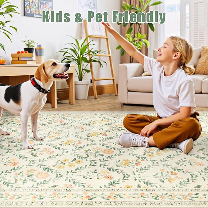 6x9 Area Rugs for Living Room: Floral Washable Rug Vintage Large Soft Boho - Image 8